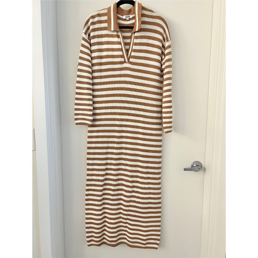 525 America Raya Stripe Polo Knit Sweater Dress in Walnut Multi Size M LIKE NEW - Picture 3 of 9